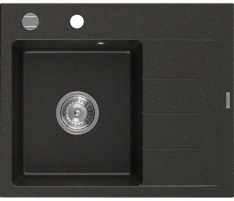 Mexen Ben, 1-komorový granitový drez 600x500x190 mm, ľavý+ chrómový sifón, čierna-zlatá metalíza, 6522605000-75
