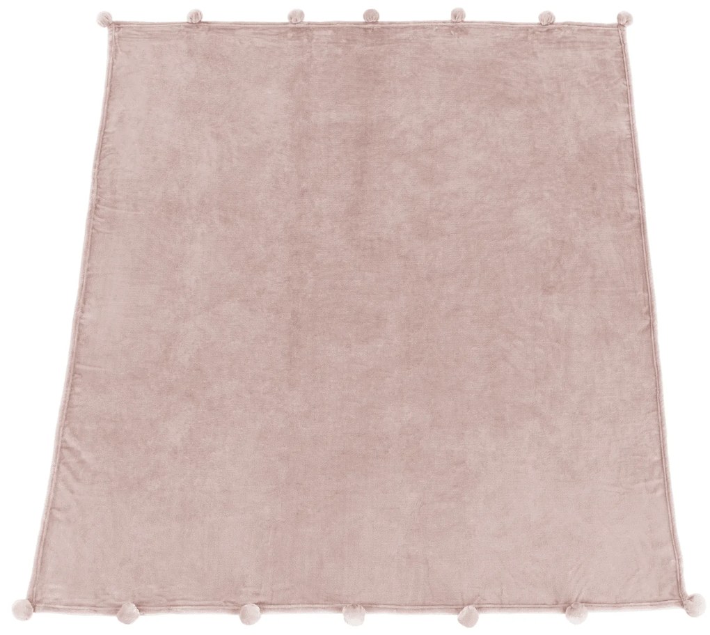 Kondela TEMPO-KONDELA LUANG, plyšová deka s brmbolcami, púdrová ružová, 150x200 cm