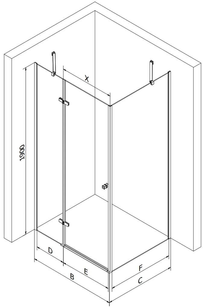 Mexen Roma, sprchovací kút s 1-krídlovými dverami 80 (dvere) x 100 (stena) cm, 6mm číre sklo, čierny profil, slim sprchová vanička 5cm čierna s čiernym sifónom, 854-080-100-70-00-4070B