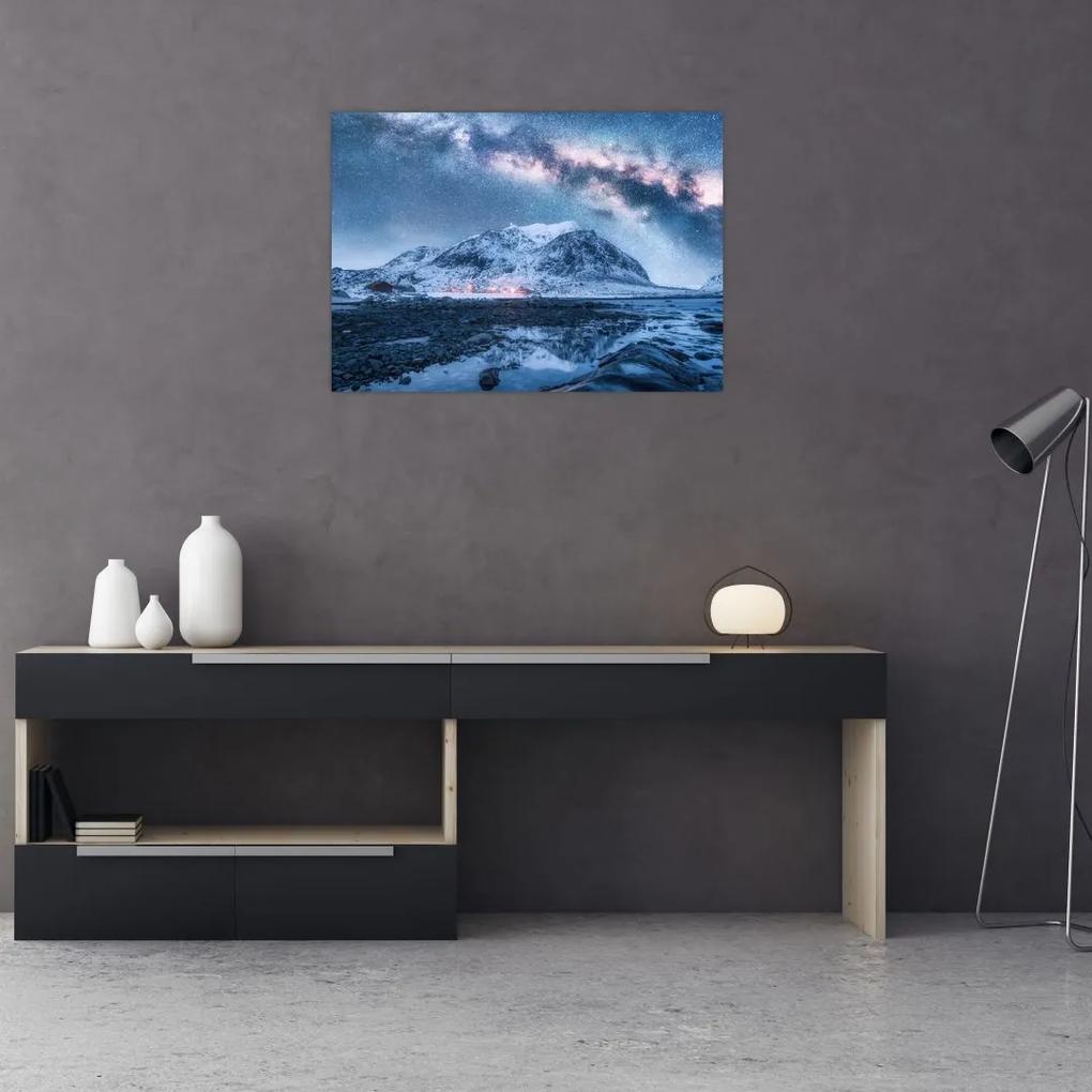 Sklenený obraz hôr s hviezdnou oblohou (70x50 cm)