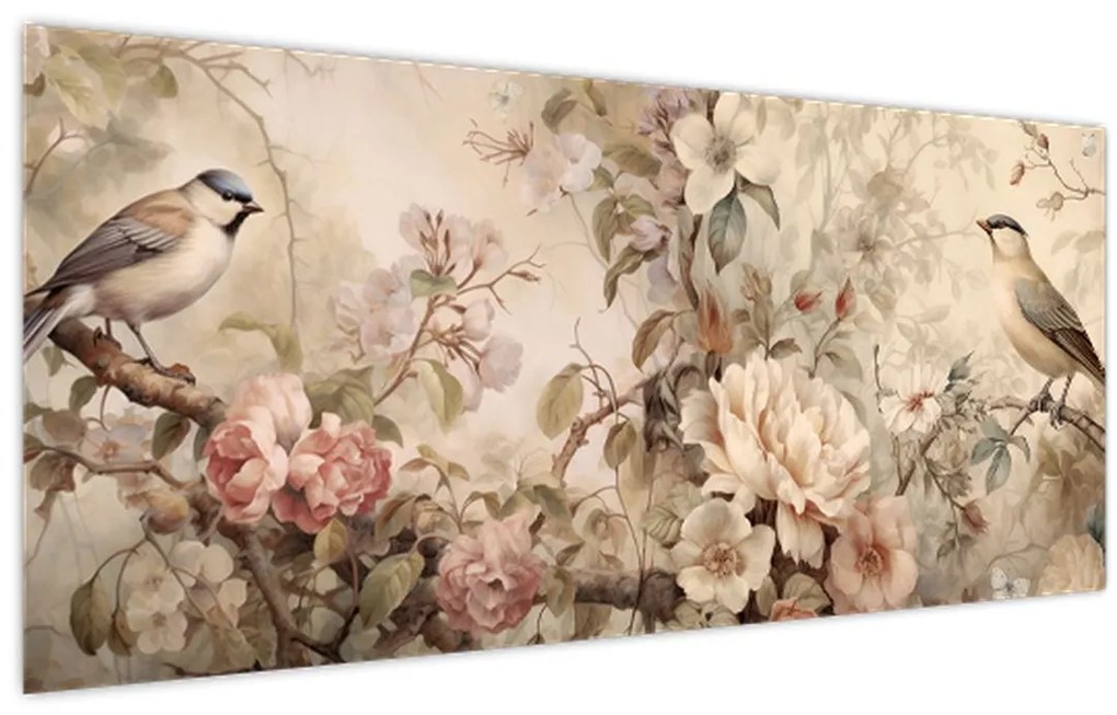 Obraz - Vintage maľba vtáčikov (120x50 cm)