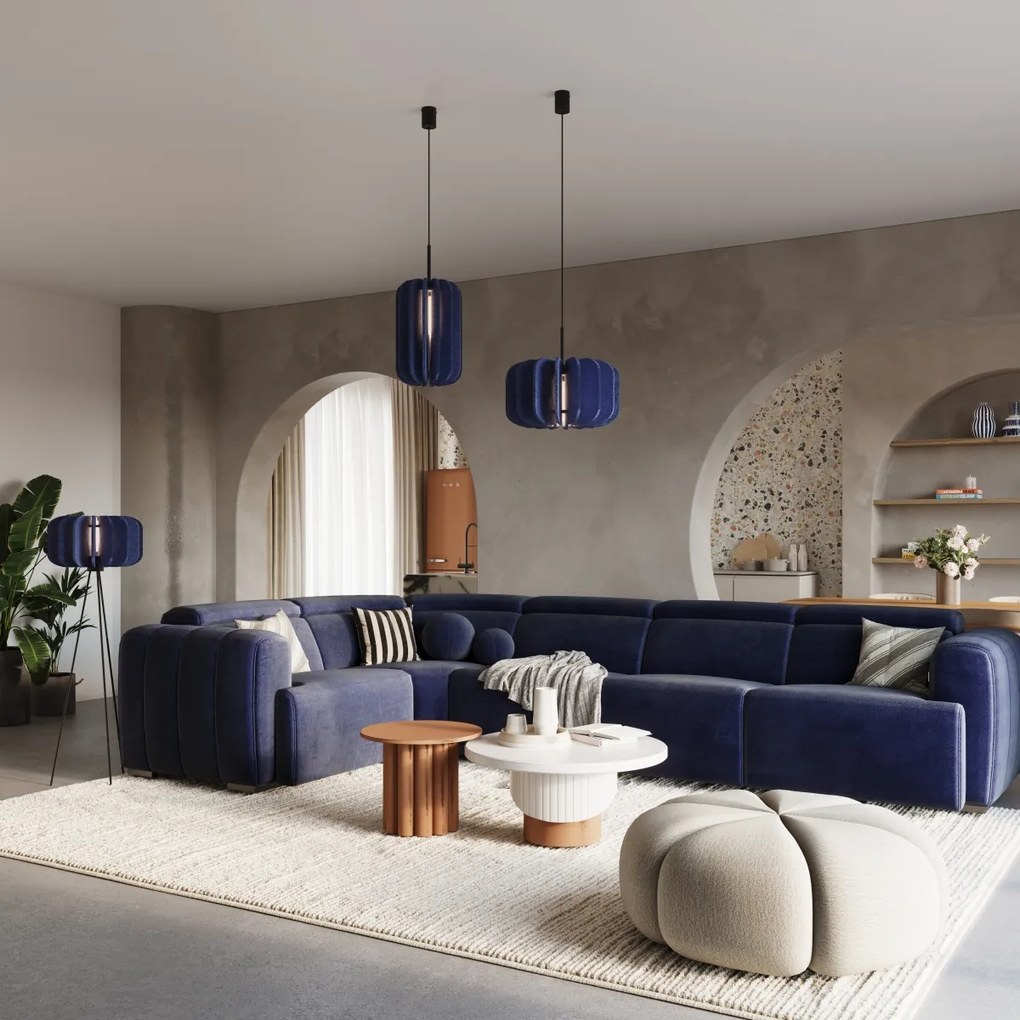 Závesné svietidlo Mula, 1x modré plstené tienidlo, (fi 45cm)