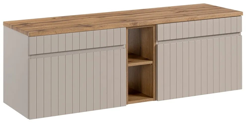 Závěsná skříňka pod umyvadlo Iconic s deskou 140 cm kašmír/dub coast evoke