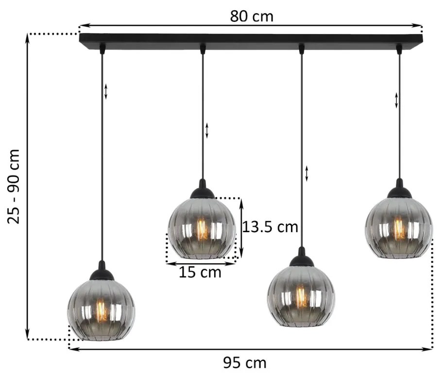 Závesné svietidlo Costa, 4x grafitové sklenené tienidlo, b
