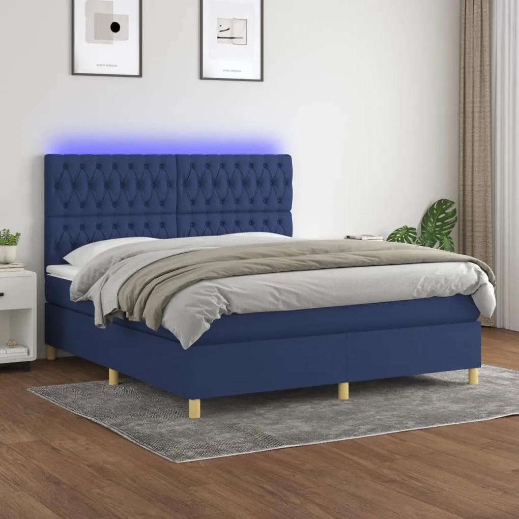 Posteľ boxsping s matracom a LED modrá 160x200 cm látka 3135691