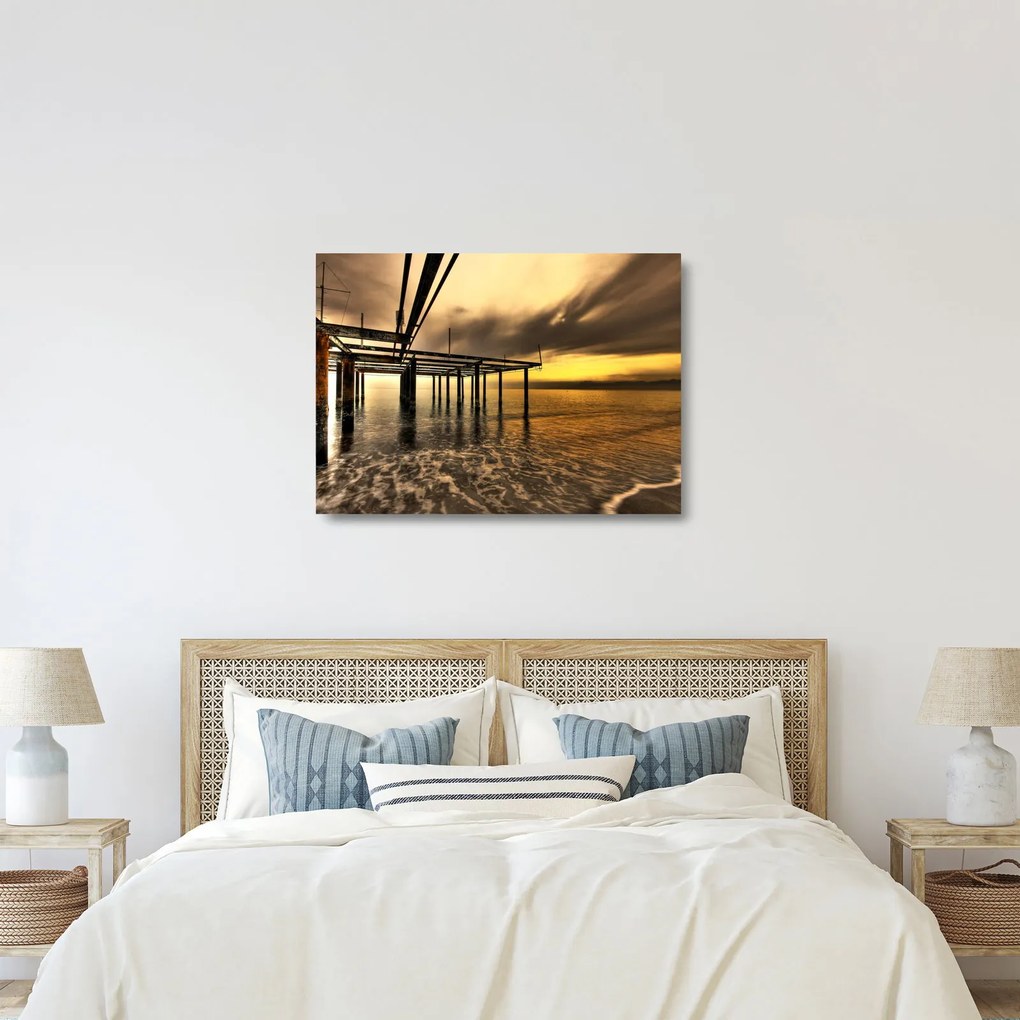 Sklenený obraz - Architektúra pri pobreží (70x50 cm)