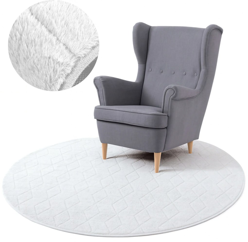 TZ Biely okrúhly koberec 3D Rabbit Rozmer: 150 cm