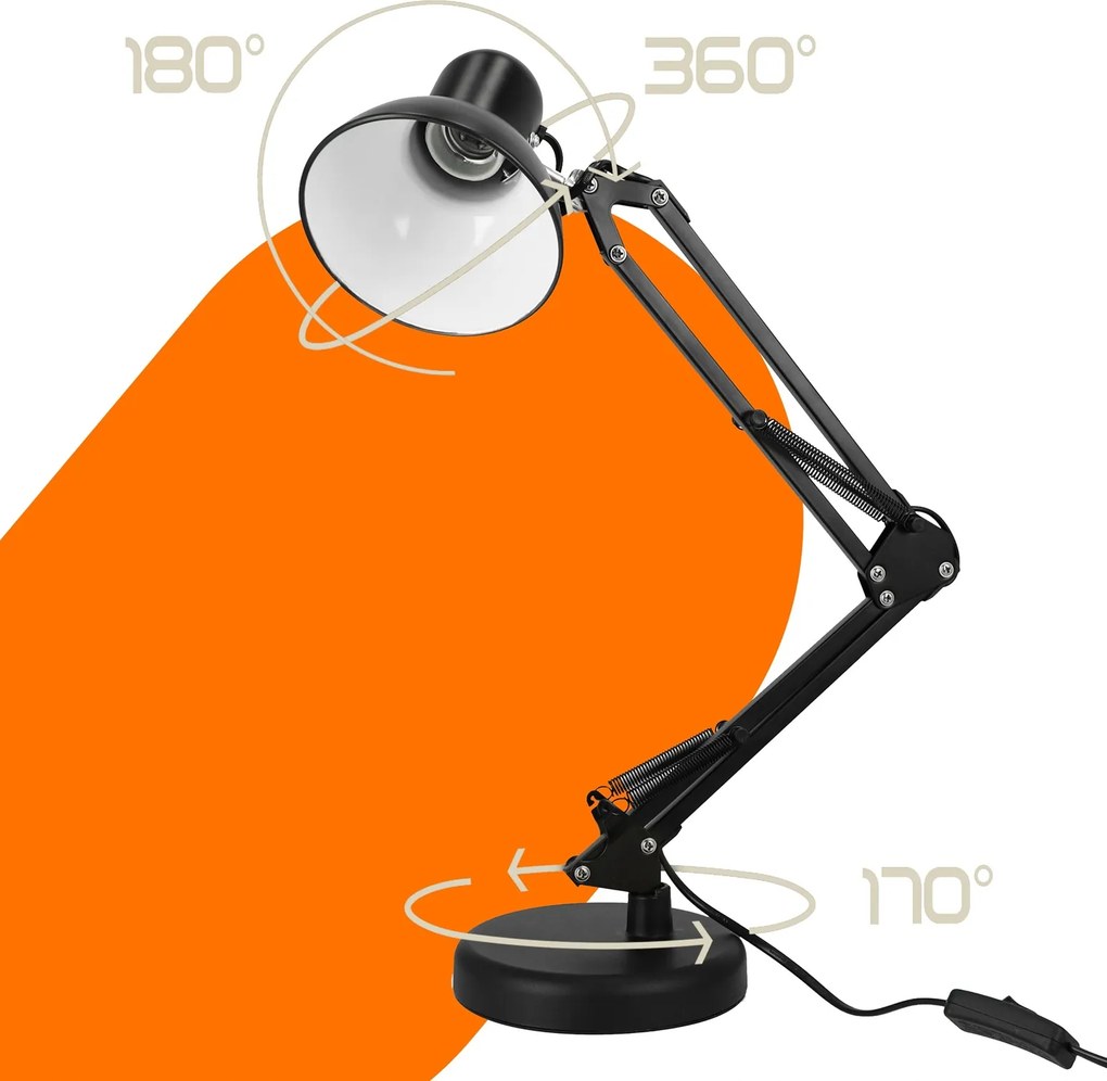 Smart LED Čierna kovová stolná lampa nastaviteľná s klipom 1xE27