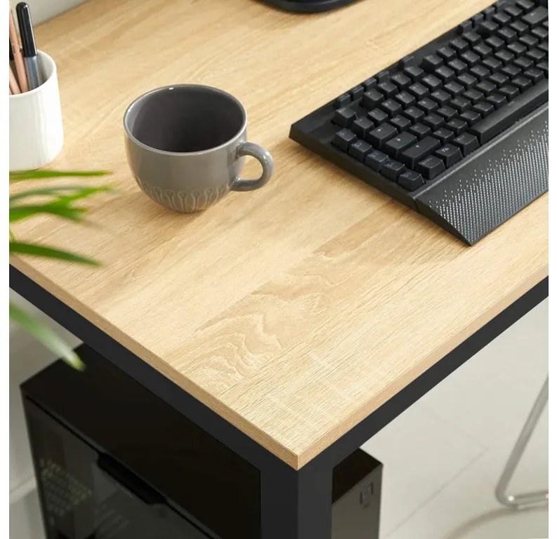 Jedálenský set 1 + 4, stôl TESSA 120x60 cm čierna/dekor dub + čierna plastová stolička ESSEN