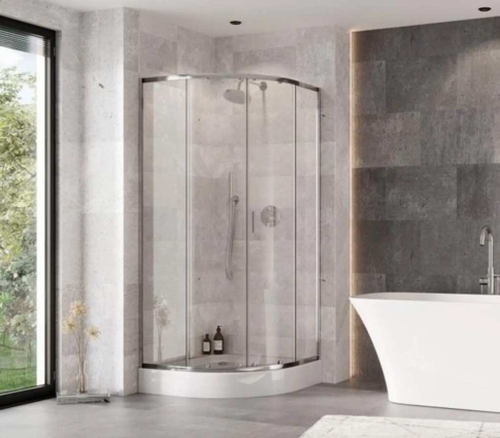 Besco Štvrťkruhový sprchový kút ZARYA CHROM HR 80x80 (90x90) + vanička ALEX SE čierna BESCO-Rozmery: 80x80