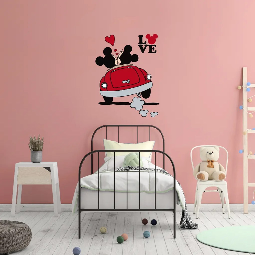 60x80cm Mickey a Minnie v aute - textilná nálepka na stenu