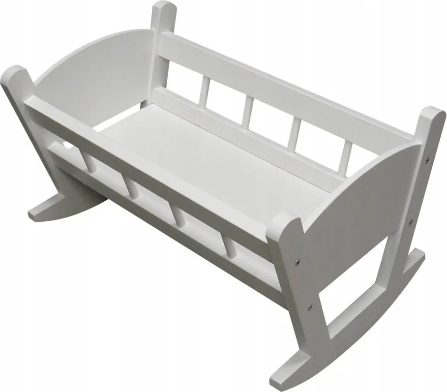 Drevená kolíska pre bábiky s dekoráciou  biela