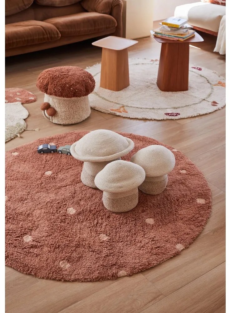 Béžový prateľný ručne tkaný bavlnený detský koberec ø140 cm Chanterelle – Lorena Canals