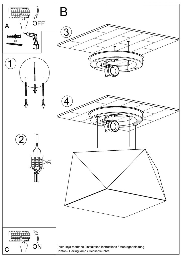 Stropné svietidlo Hexa, 1x biele plastové tienidlo, (biely plast), (25 cm)