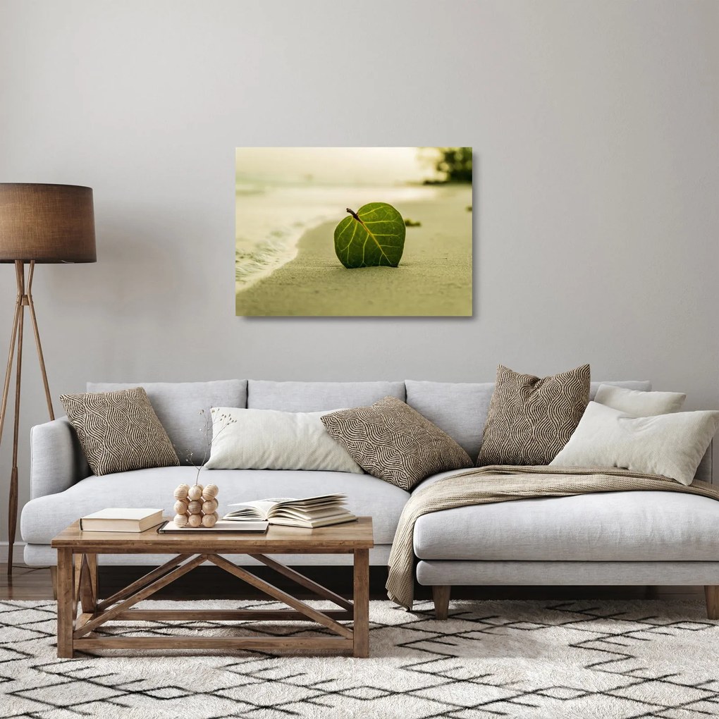 Sklenený obraz listu v piesku (70x50 cm)