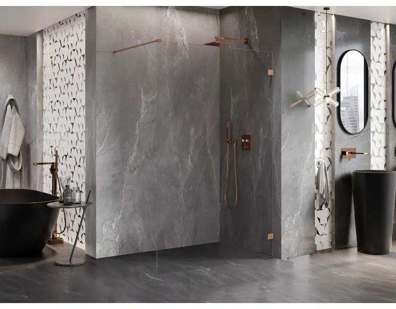 Mexen Lunar sprchová stena pravá 160 x 200 cm, 8mm číre sklo, medená matná, 830-160-000-65-00-P