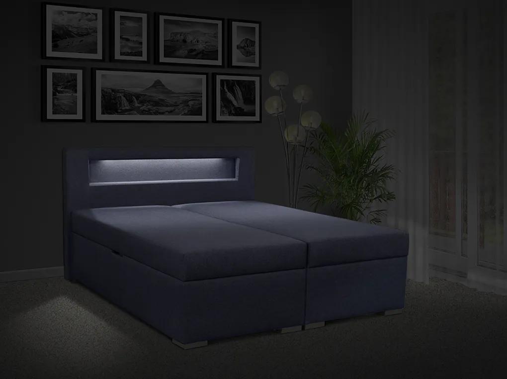 Čalúnená posteľ s úložným priestorom Bolero 180 Typ farebného prevedenia: Savana sivá 05, Typ čela: C - LED osvětlení