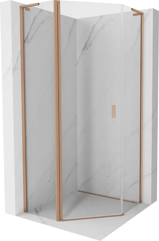 Mexen Mist L, päťuholníkový sprchový kút s krídlovými dverami, 80 x 80 cm, 8mm číre sklo, medený profil, 8A8L-080-080-65-00
