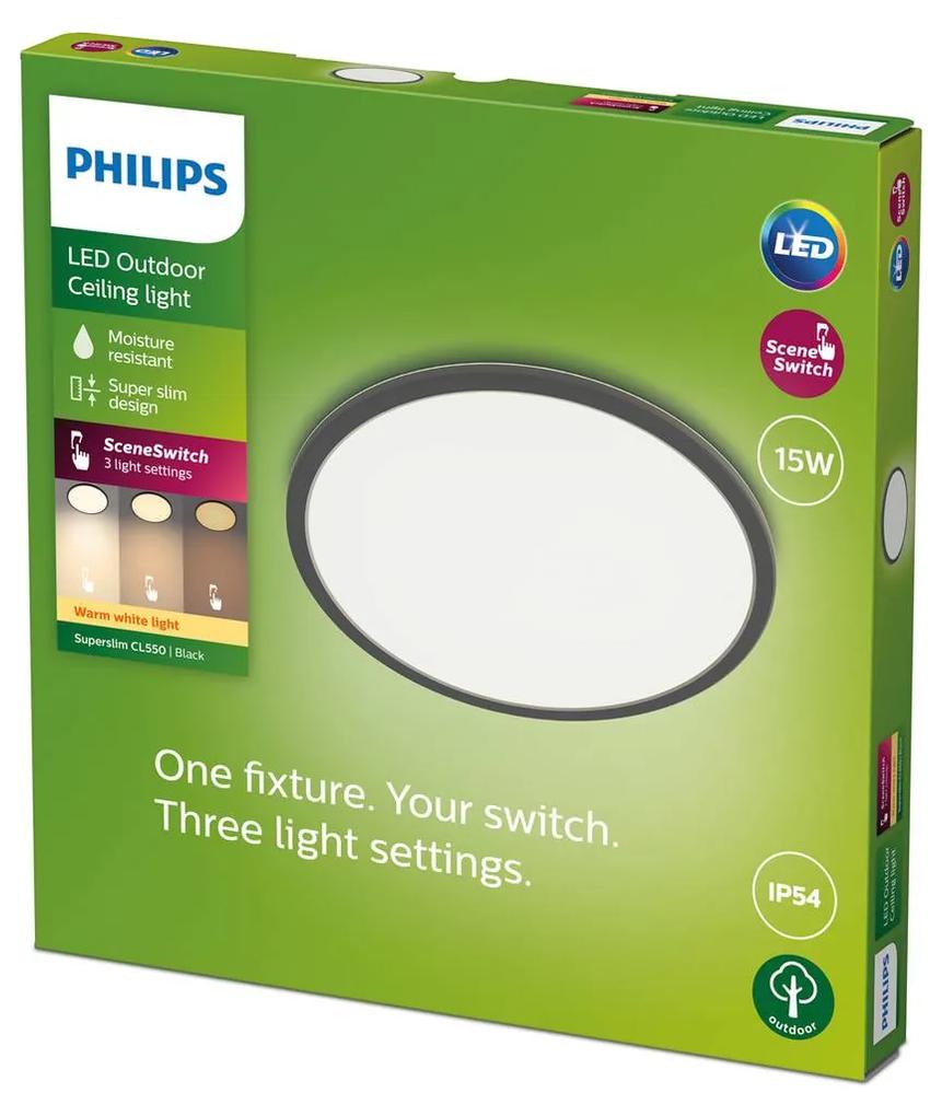 Philips Superslim LED IP54 Ø 25 cm 2 700 K čierna