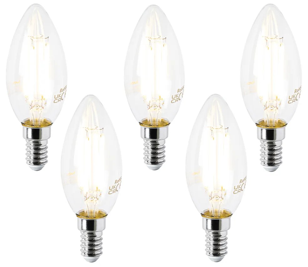 Sada 5 LED žiaroviek E14 B35 čírych 2,2W 470 lm 2700K