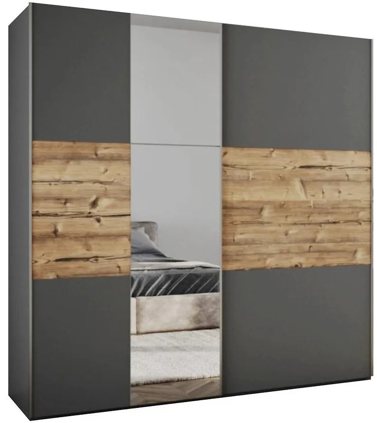 Skriňa Bastia Lux 200 grafit/Alpský Smrek/zrkadlo