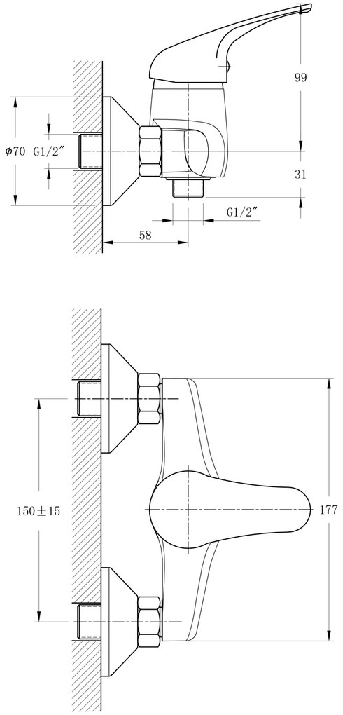 Bruckner, HOFFER nástenná sprchová batéria, rozteč 150mm, chrómová, 424.011.1