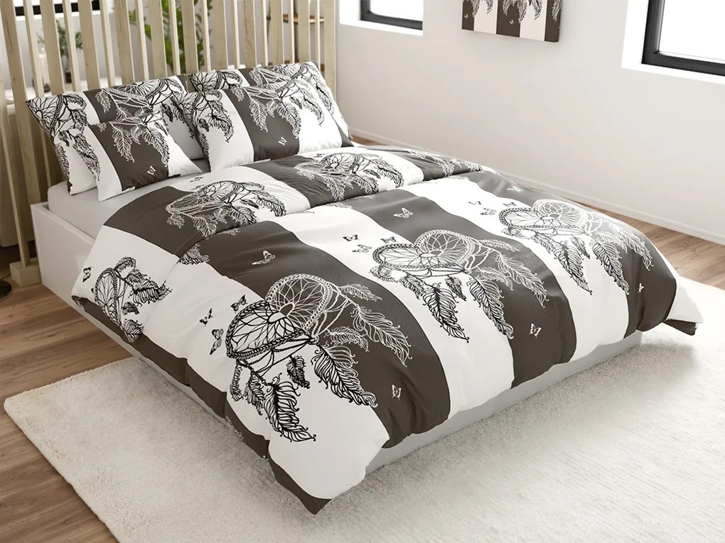 Sada mikroplyšových obliečok TIRSO sivo-biele + obliečka mikroplyš SOFT 90x200 cm biele, jednolôžko