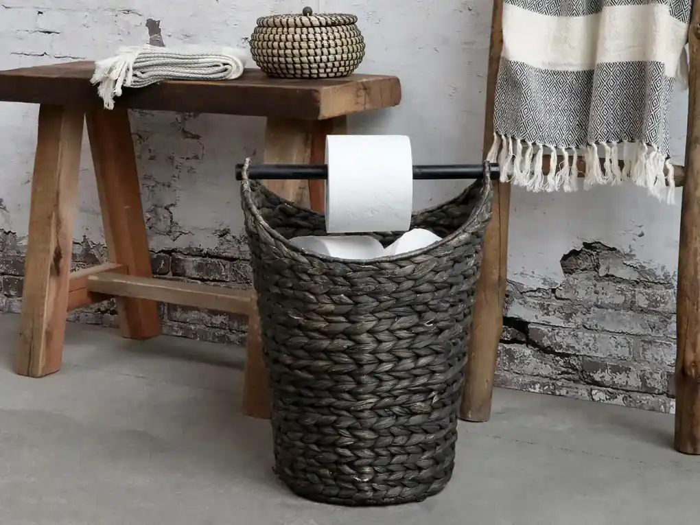 Čierny košík na toaletný papier z vodného hyacintu - Ø30*40 cm | BIANO