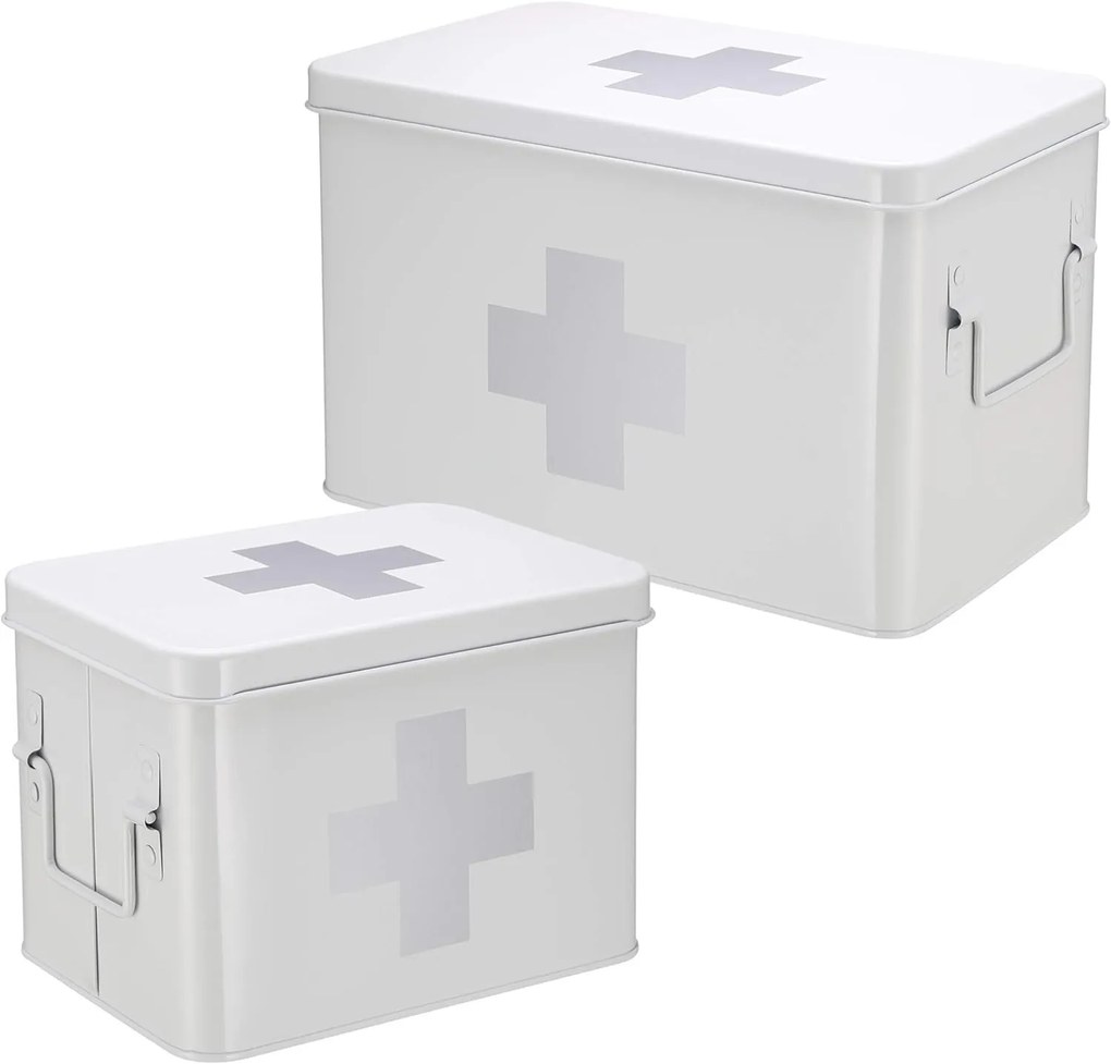 Lekárnička, kovový box na lieky, 2v1, biela MEDICINE XL 32 x 20 x 21
