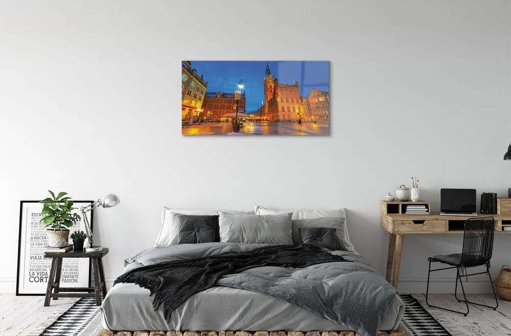 Sklenený obraz Gdańsk Staré Mesto v noci kostol 125x50 cm