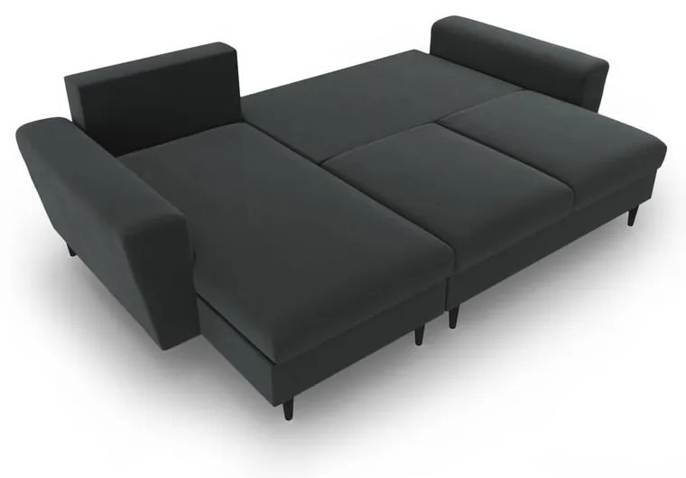 Tmavosivá zamatová rozkladacia/s úložným priestorom rohová pohovka Kyoto – Cosmopolitan Design