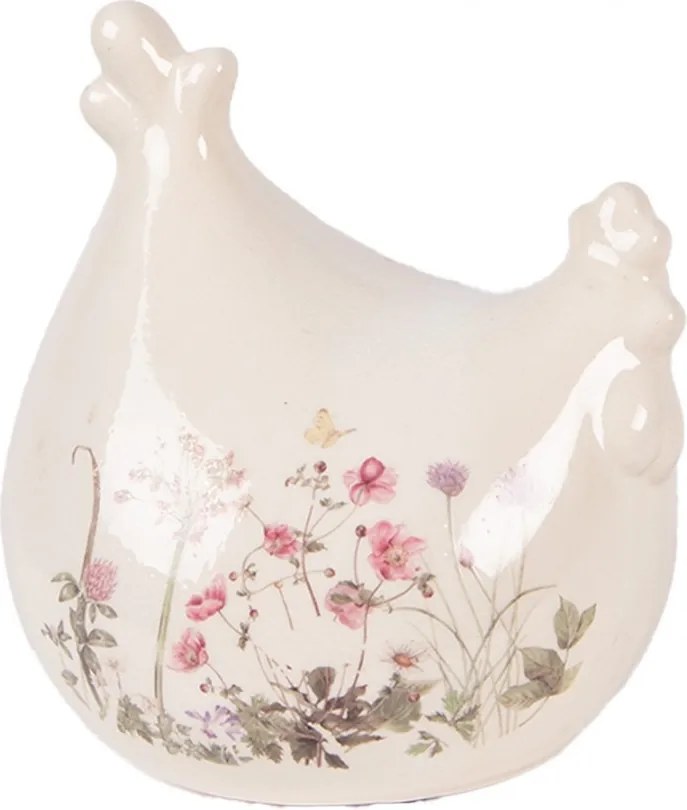 Béžová keramická sliepočka s lúčnymi kvetmi Flowers of Love - 12*11*13 cm
