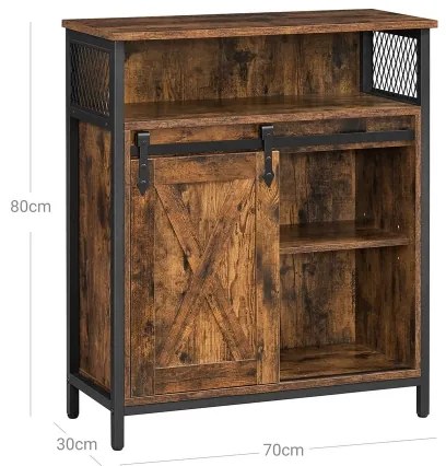 Komoda FIRA s posuvnými dvierkami, hnedá/čierna