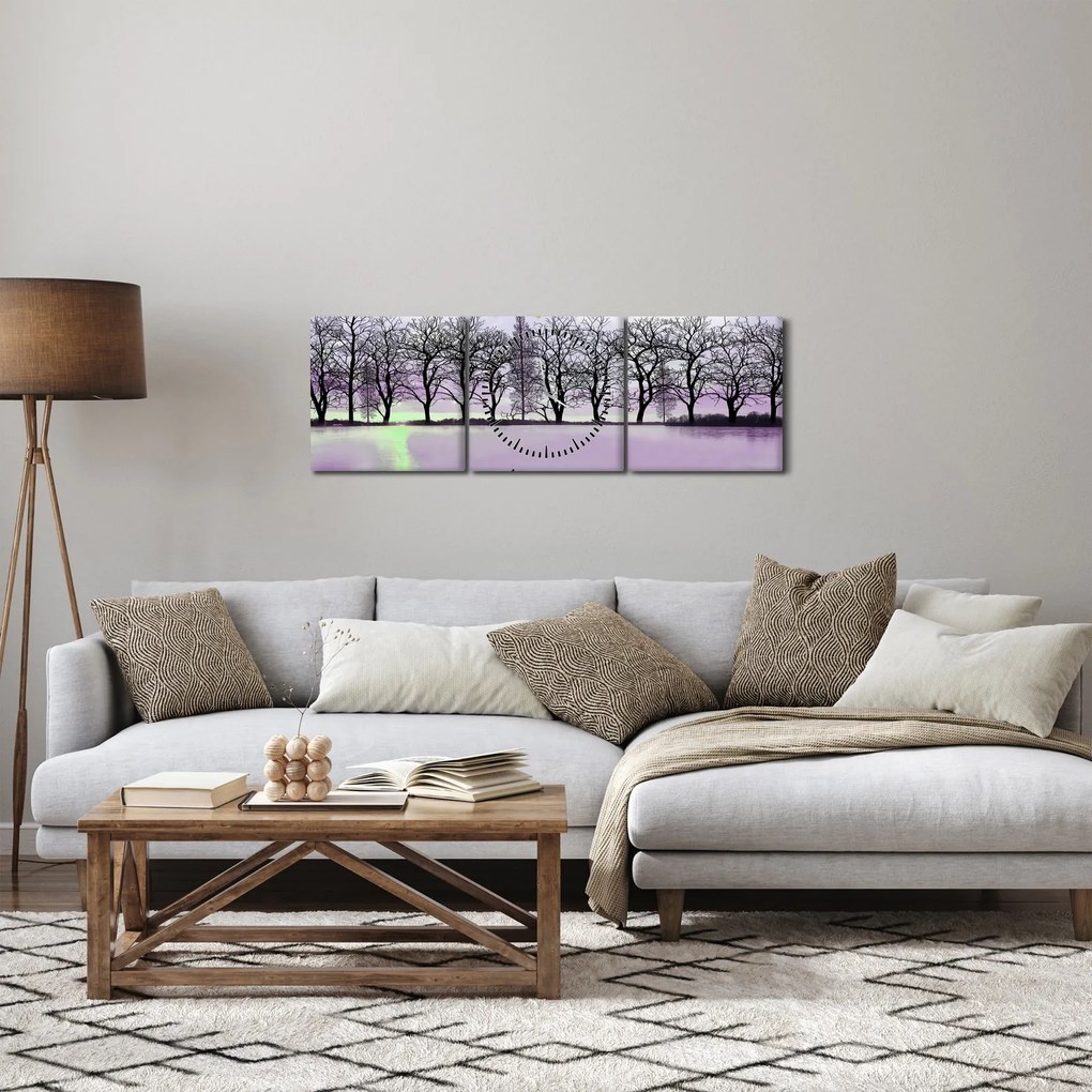 Obraz - Pramice na jazere (s hodinami) (90x30 cm)