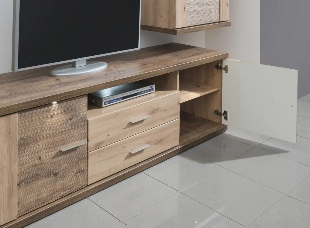 Obývacia stena Grande, dub artisan / dub Ribbeck, s osvetlením