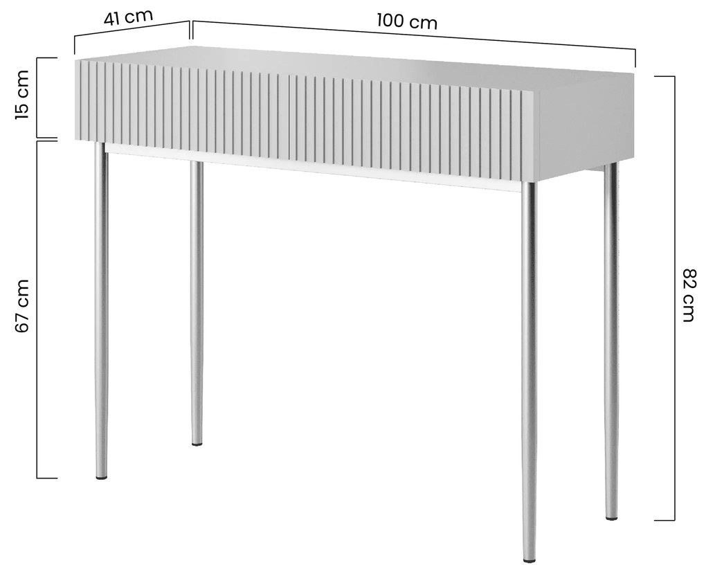 Toaletný stolík Nicole 100 cm - biely mat / čierne nožičky