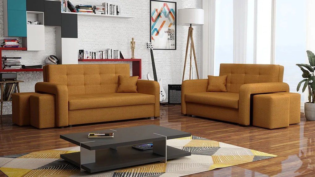 Rozkladacia sedacia súprava s úložným priestorom Clivia Home II + III, Taburetka: ľavá strana (pohovka III) + pravá strana (pohovka II), Dostupné poťahy: Malmo 81