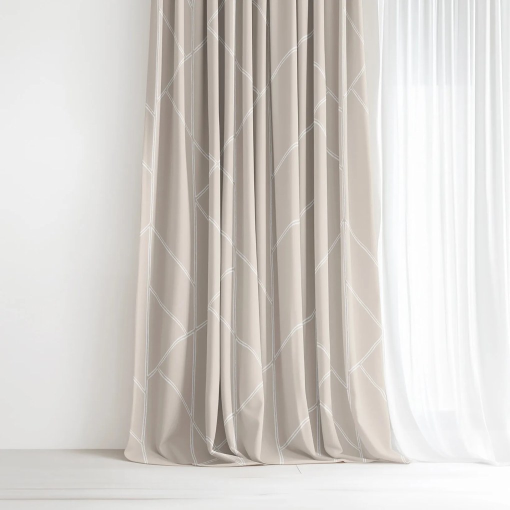 Goldea bavlnený záves - geometrické línie na latte 280x150 cm