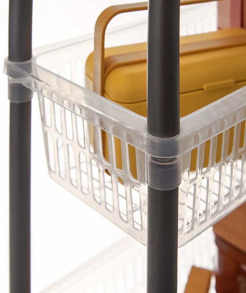 Orion Úzka komoda s košíkmi, regál, 4 police, transparentná, SLIM-INVA