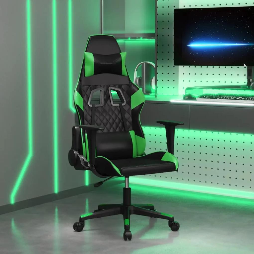 Masážna herná stolička čierna a zelená umelá koža