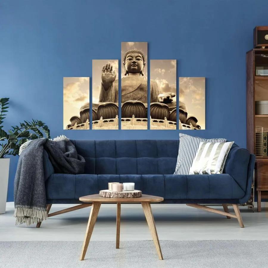 Manufakturer -  Päťdielny obraz Veľký Budha sepia