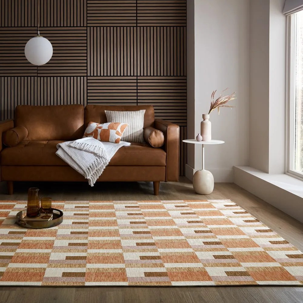 Koberec v oranžovo-prírodnej farbe 155x230 cm Riley Block Geo - Flair Rugs