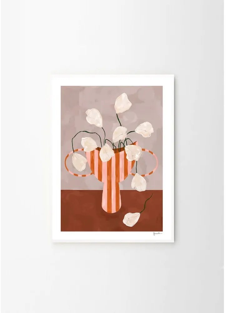Plagát 50x70 cm White Flowers in Striped Vase – Frankie Penwill – The Poster Club