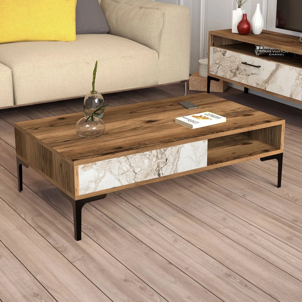 Konferenčný stôl Istanbul - Walnut, White Marble