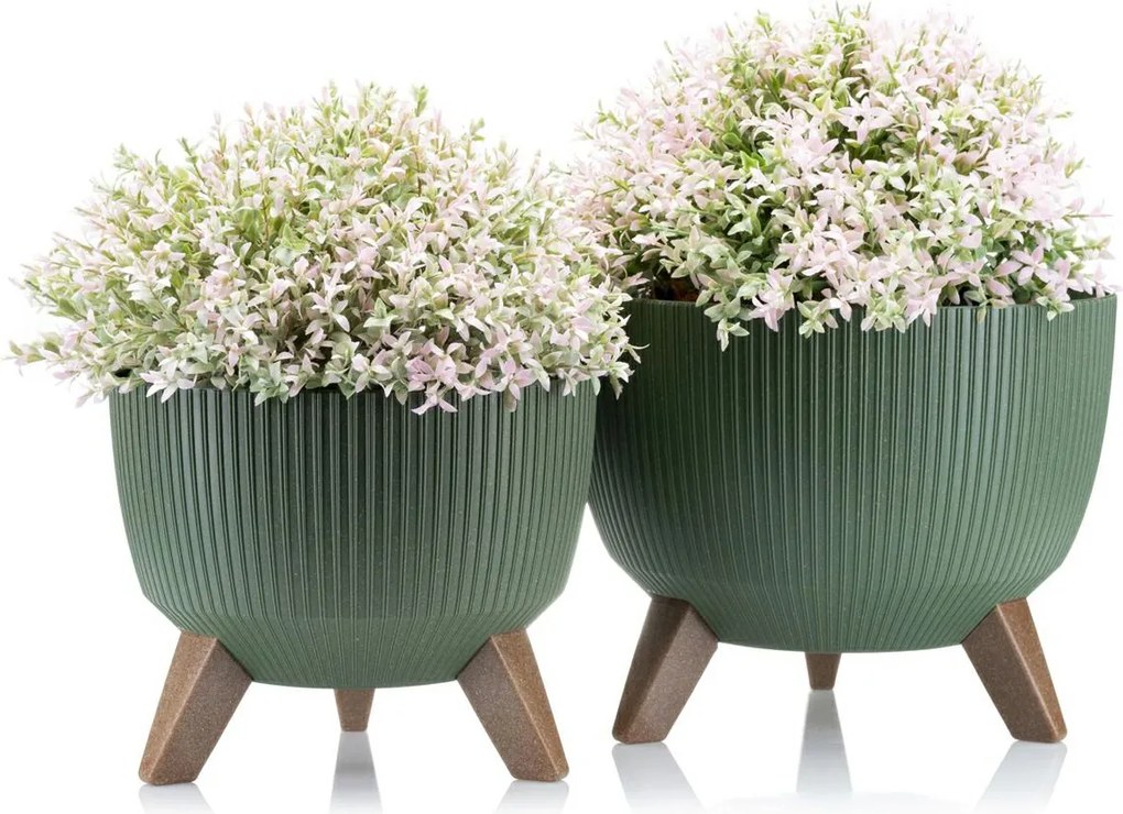 PLASTOVÝ KVETINÁČ ROSA LINEA ECO SADA 2KS 15X24,3 CM+18,3X29,2 CM ZELENÁ