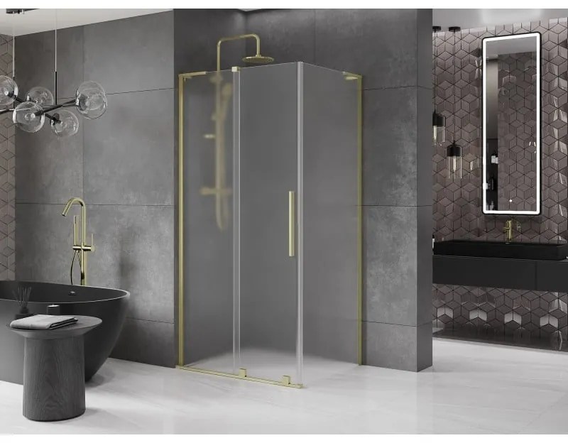 Mexen Velar L, sprchový kút s posuvnými dverami 110 x 85 cm, 8mm sklo námraza, zlatá matná, 871-110-085-33-55