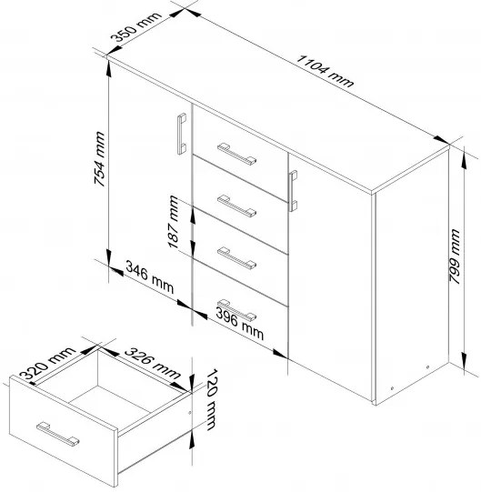 Komoda K45 biela, lesk