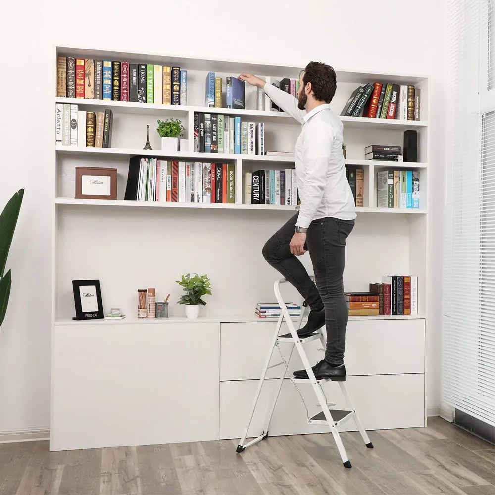 Skladacie schodíky STEP, 3 stupne, max. 150kg, biela/čierna SongmicsHome