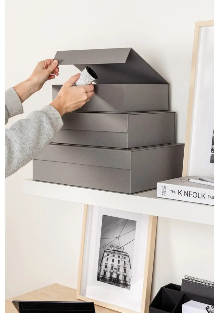 Sivé kartónové úložné boxy v súprave 3 ks s vekom/dekoratívne 42,5x29,5x13 cm Kian Paper Laminate – Bigso