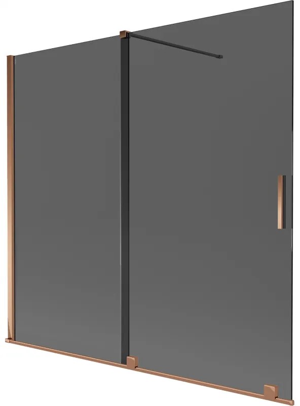 Mexen Velar, 2-krídlová posuvná vaňová zástena 170 x 150 cm, 8mm šedé sklo, ružové zlato, 896-170-000-41-60